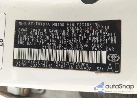 2010 Toyota Corolla Le from USA, damaged, VIN 2T1BU4EE9AC526725